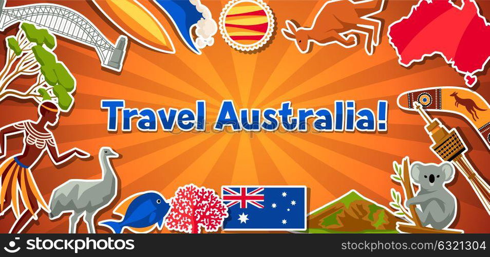 Australia banner design. Australian traditional sticker symbols and