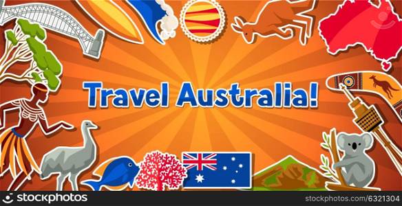Australia banner design. Australian traditional sticker symbols and objects. Australia banner design. Australian traditional sticker symbols and objects.