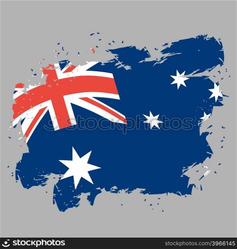 Australia flag grunge style on gray background. Brush strokes and ink splatter. National symbol of Australian state&#xA;