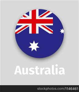 Australia flag, round icon with shadow isolated vector illustration. Australia flag, round icon