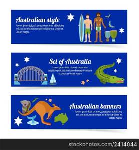 Australia horizontal banner set with tourist and travel landmarks isolated vector illustration