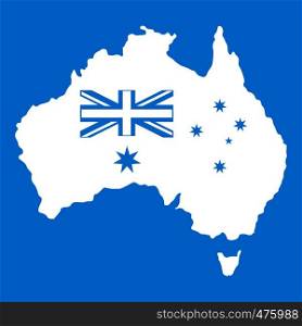 Australia icon white isolated on blue background vector illustration. Australia icon white