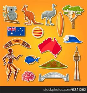 Australia icons set. Australian traditional sticker symbols and objects. Australia icons set. Australian traditional sticker symbols and objects.