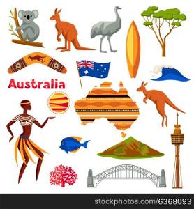 Australia icons set. Australian traditional symbols and objects. Australia icons set. Australian traditional symbols and objects.