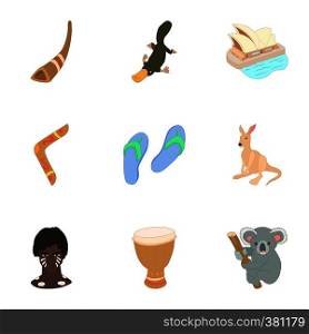 Australia icons set. Cartoon illustration of 9 Australia vector icons for web. Australia icons set, cartoon style