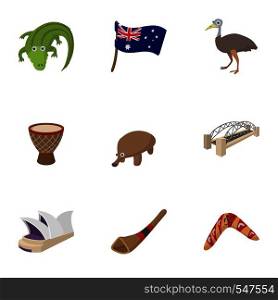 Australia icons set. Cartoon illustration of 9 Australia vector icons for web. Australia icons set, cartoon style