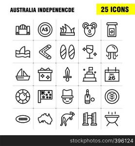 Australia Independence Line Icon Pack For Designers And Developers. Icons Of Animal, Jellyfish, Sea, Seafood, Head Safety, Insurance, Protection, Vector