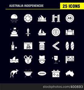 Australia Independence Solid Glyph Icon Pack For Designers And Developers. Icons Of Animal, Jellyfish, Sea, Seafood, Head Safety, Insurance, Protection, Vector