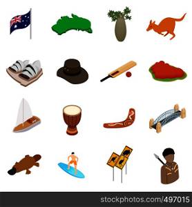 Australia isometric 3d icons set isolated on white background. Australia isometric 3d icons