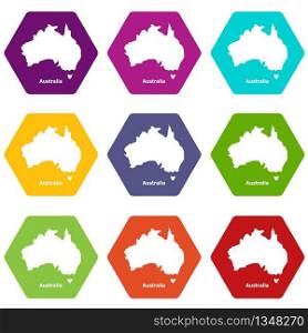Australia map icons 9 set coloful isolated on white for web. Australia map icons set 9 vector