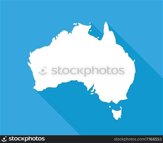 Australia map with shadow on blue background. Australia illustration. Isolated vector illustration. Vector geography icon. EPS 10