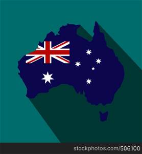 Australia map with the image of the national flag icon in flat style on a blue background . Australia map with the image of the national flag