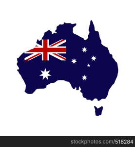 Australia map with the image of the national flag icon in flat style isolated on white background. Australia map with the image of the national flag