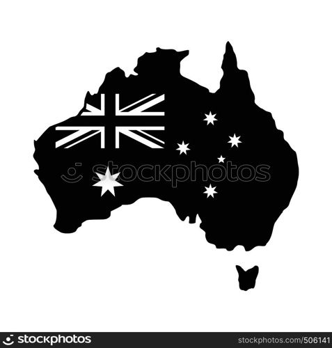 Australia map with the image of the national flag icon in simple style isolated on white background. Australia map with the image of the national flag