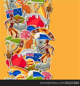 Australia seamless pattern. Australian traditional sticker symbols and objects. Australia seamless pattern. Australian traditional sticker symbols and objects.