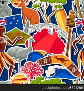 Australia seamless pattern. Australian traditional sticker symbols and objects. Australia seamless pattern. Australian traditional sticker symbols and objects.