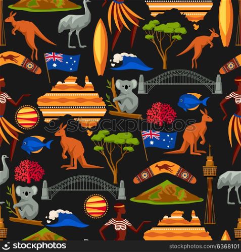 Australia seamless pattern. Australian traditional symbols and objects. Australia seamless pattern. Australian traditional symbols and objects.