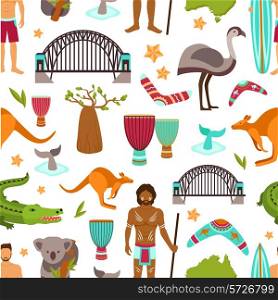 Australia seamless pattern with australian aborigine animals and tourist vector illustration
