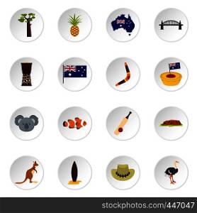 Australia travel icons set in flat style isolated vector icons set illustration. Australia travel icons set in flat style