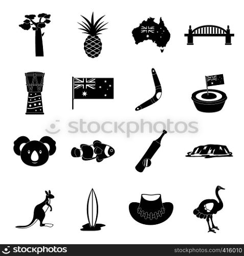 Australia travel icons set. Simple illustration of 16 Australia travel vector icons for web. Australia travel icons set, simple style