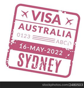 Australia visa with grunge texture. Travel stamp fro tourist passport isolated on white background. Australia visa with grunge texture. Travel stamp fro tourist passport