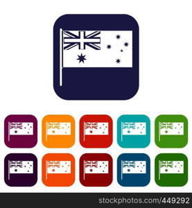 Australian flag icons set vector illustration in flat style In colors red, blue, green and other. Australian flag icons set flat