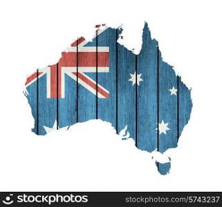 Australian Map With Wooden Flag On A White Background