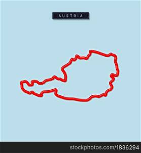Austria bold outline map. Glossy red border with soft shadow. Country name plate. Vector illustration.. Austria bold outline map. Vector illustration