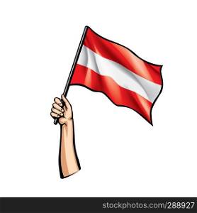 Austria flag and hand on white background. Vector illustration.. Austria flag and hand on white background. Vector illustration