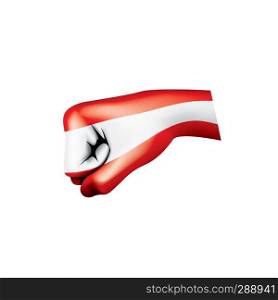 Austria flag and hand on white background. Vector illustration.. Austria flag and hand on white background. Vector illustration