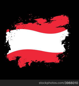Austria flag grunge style on black background. Brush strokes and ink splatter. National symbol of Austrian state&#xA;