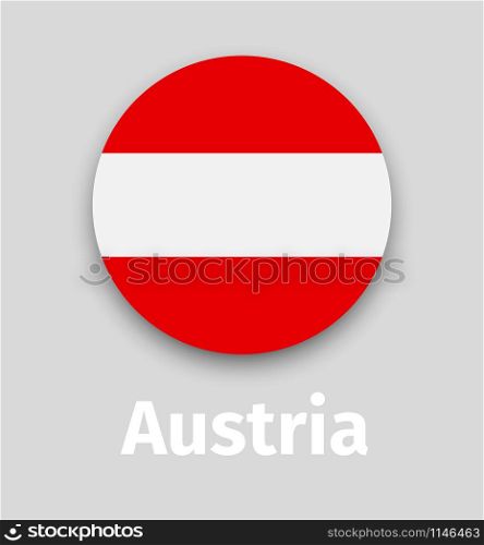 Austria flag, round icon with shadow isolated vector illustration. Austria flag, round icon