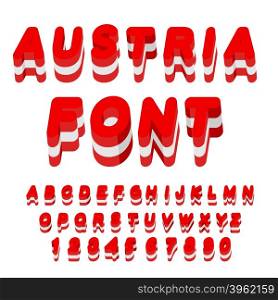 Austria font. Austrian flag on letters. National Patriotic alphabet. 3d letter. State color symbolism European state&#xA;
