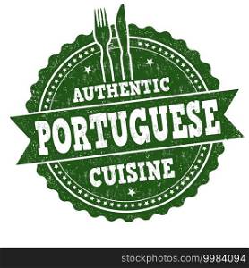 Authentic portuguese cuisine grunge rubber st&on white background, vector illustration