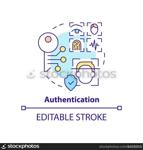 Authentication concept icon. Identity management capability abstract idea thin line illustration. Personal information. Isolated outline drawing. Editable stroke. Arial, Myriad Pro-Bold fonts used. Authentication concept icon