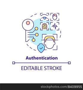 Authentication concept icon. Identity management capability abstract idea thin line illustration. Personal information. Isolated outline drawing. Editable stroke. Arial, Myriad Pro-Bold fonts used. Authentication concept icon