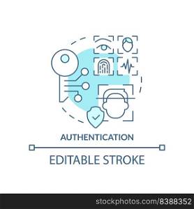 Authentication turquoise concept icon. Identity management abstract idea thin line illustration. Personal information. Isolated outline drawing. Editable stroke. Arial, Myriad Pro-Bold fonts used. Authentication turquoise concept icon