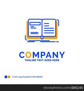 Author, book, open, story, storytelling Blue Yellow Business Logo template. Creative Design Template Place for Tagline.