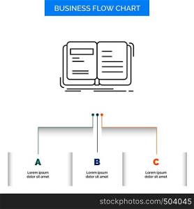 Author, book, open, story, storytelling Business Flow Chart Design with 3 Steps. Line Icon For Presentation Background Template Place for text. Vector EPS10 Abstract Template background