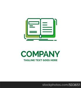 Author, book, open, story, storytelling Flat Business Logo template. Creative Green Brand Name Design.