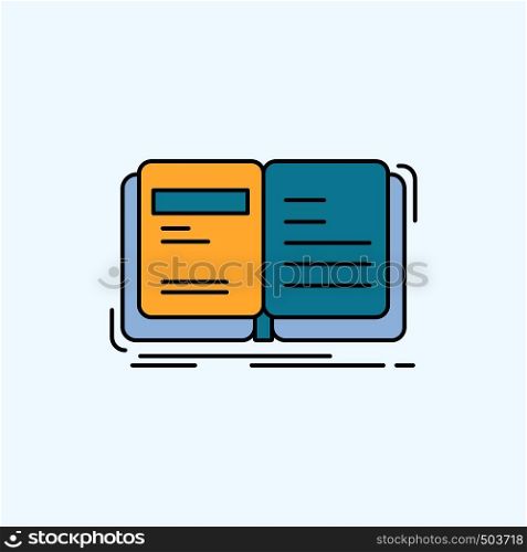 Author, book, open, story, storytelling Flat Icon. green and Yellow sign and symbols for website and Mobile appliation. vector illustration. Vector EPS10 Abstract Template background