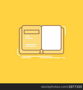 Author, book, open, story, storytelling Flat Line Filled Icon. Beautiful Logo button over yellow background for UI and UX, website or mobile application