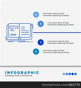 Author, book, open, story, storytelling Infographics Template for Website and Presentation. Line Blue icon infographic style vector illustration. Vector EPS10 Abstract Template background