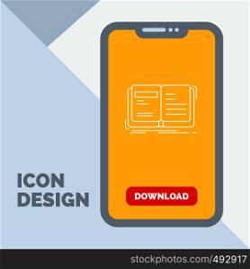Author, book, open, story, storytelling Line Icon in Mobile for Download Page. Vector EPS10 Abstract Template background