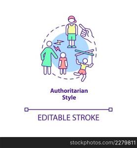 Authoritarian style concept icon. Effect on children mental health abstract idea thin line illustration. Parenting style. Isolated outline drawing. Editable stroke. Arial, Myriad Pro-Bold fonts used. Authoritarian style concept icon