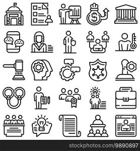 Authority icons set. Outline set of authority vector icons for web design isolated on white background. Authority icons set, outline style