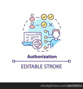 Authorization concept icon. Identity management capability abstract idea thin line illustration. Computer security. Isolated outline drawing. Editable stroke. Arial, Myriad Pro-Bold fonts used. Authorization concept icon