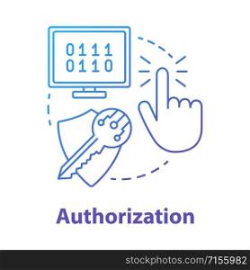 Authorization concept icon. Software development idea thin line illustration. Mobile device programming. Data encryption. Personal privacy protection. Vector isolated outline drawing