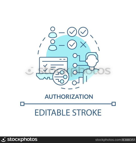 Authorization turquoise concept icon. Identity management abstract idea thin line illustration. Computer security. Isolated outline drawing. Editable stroke. Arial, Myriad Pro-Bold fonts used. Authorization turquoise concept icon