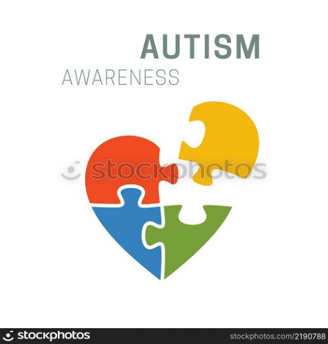 Autism awareness banner with colored heart-shaped puzzle.. Autism awareness banner with colored heart puzzle.
